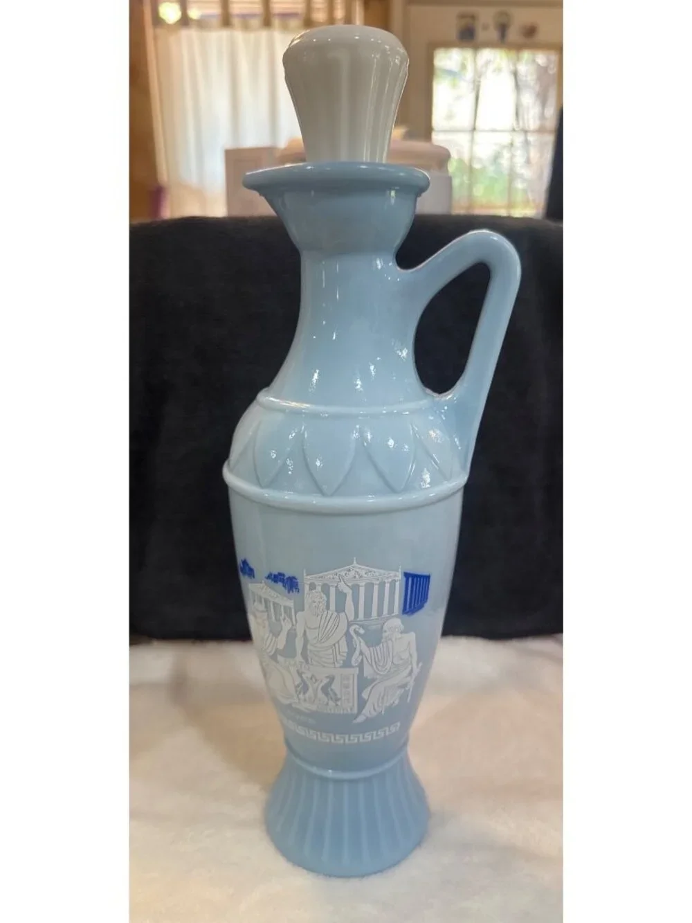 vintage 1961 Jim Beam Grecian Blue Milk Glass Decanter